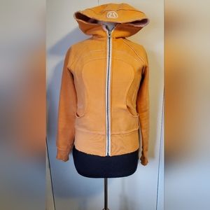 Lululemon Special Edition Scuba full zip sweater, raw hemmed, Orange, size 8